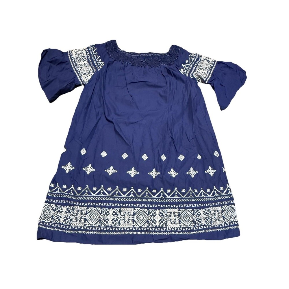 Max edition women’s blue embroidered off shoulder tunic dress large